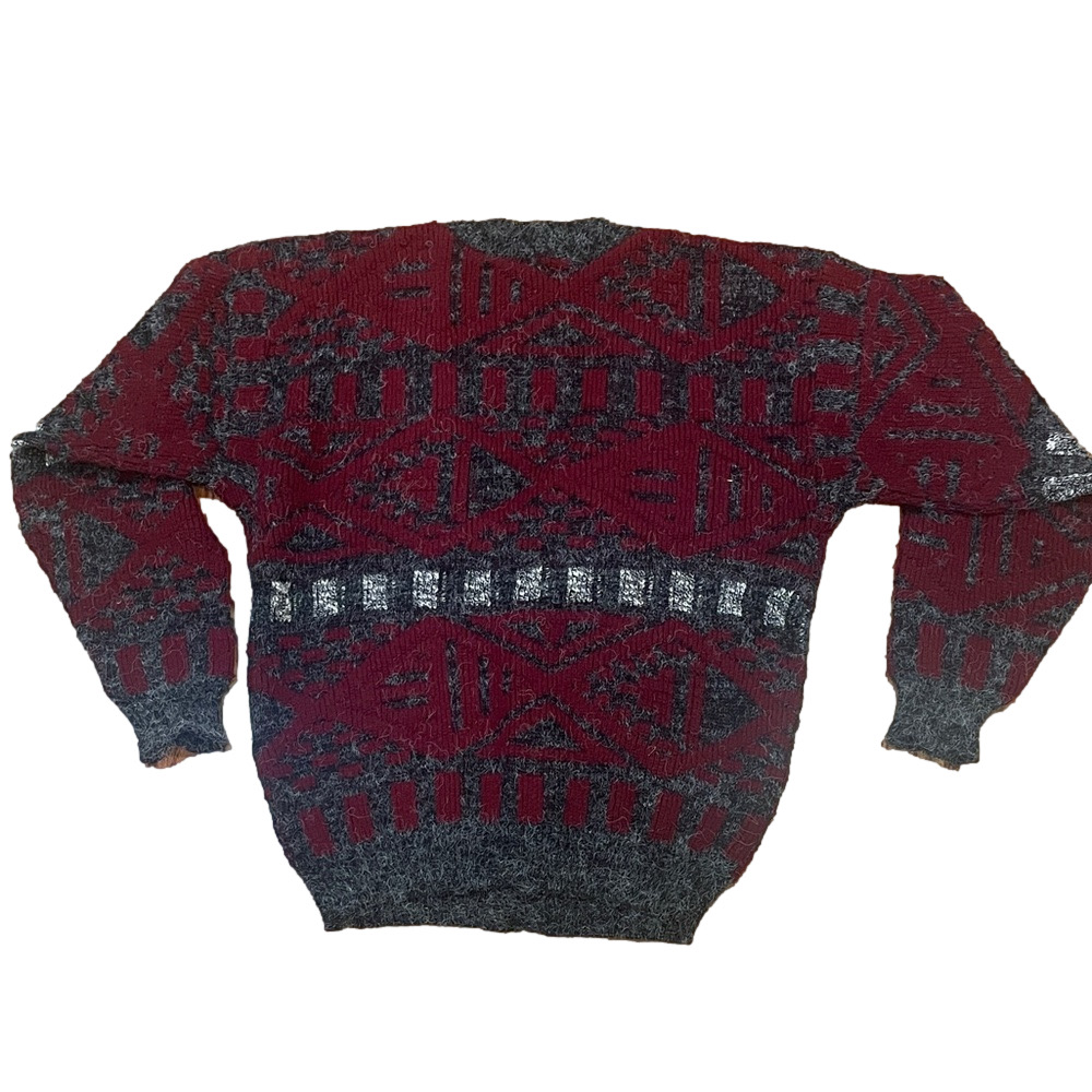 Men's Burgundy & Gray Geometric Button-Front Cardigan Sweater - Picture 3 of 4